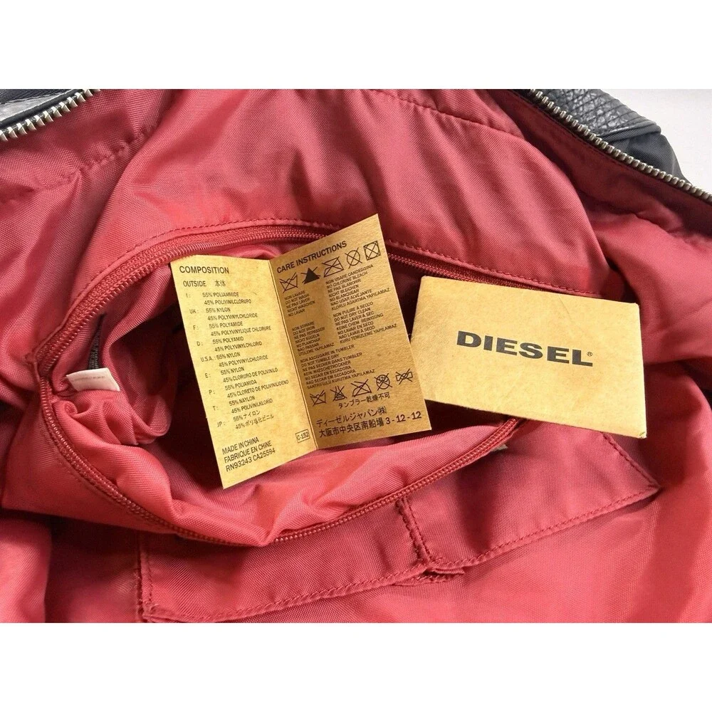 Retro Y2K DIESEL Tote Bag Large Capacity Boston Nylon Leather Black Vintage